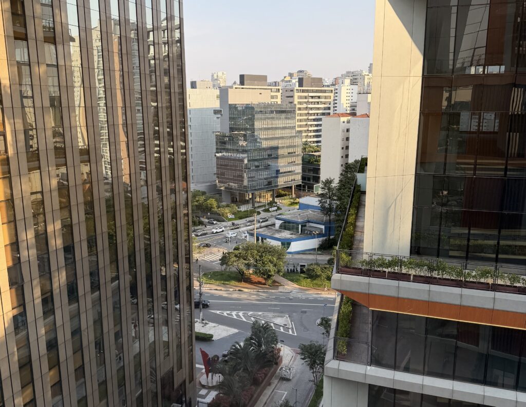 a view of a city from a high rise building