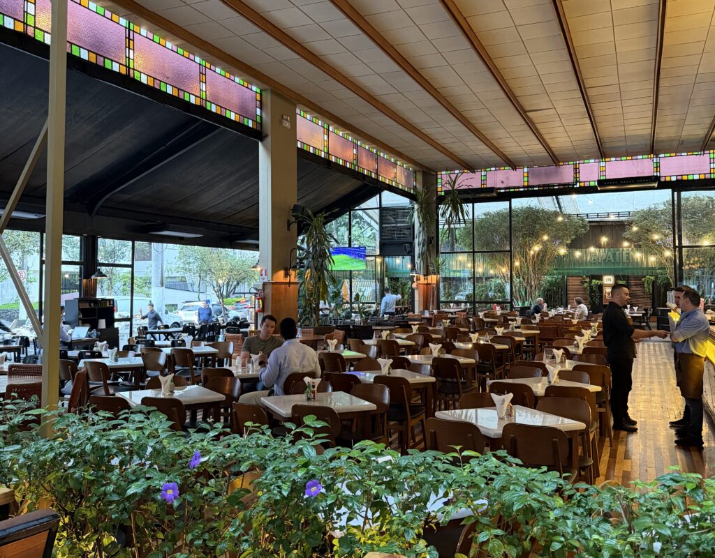 a large room with tables and chairs