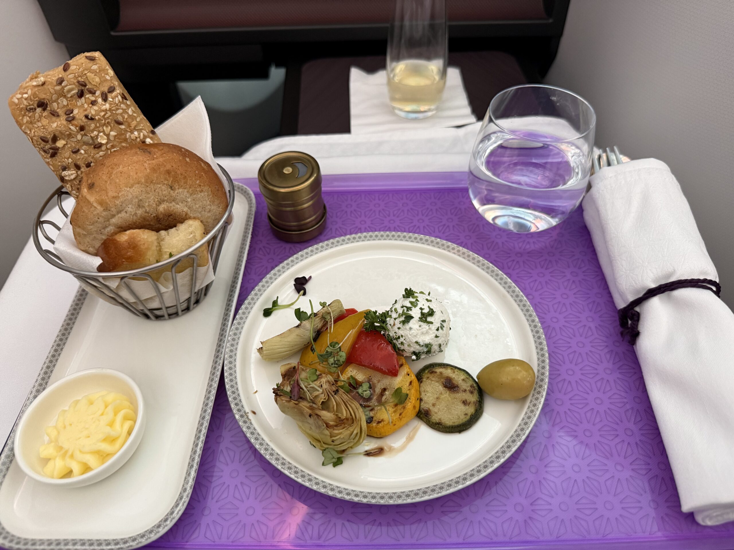 Air India 787-9 Business Class a plate of food on a tray