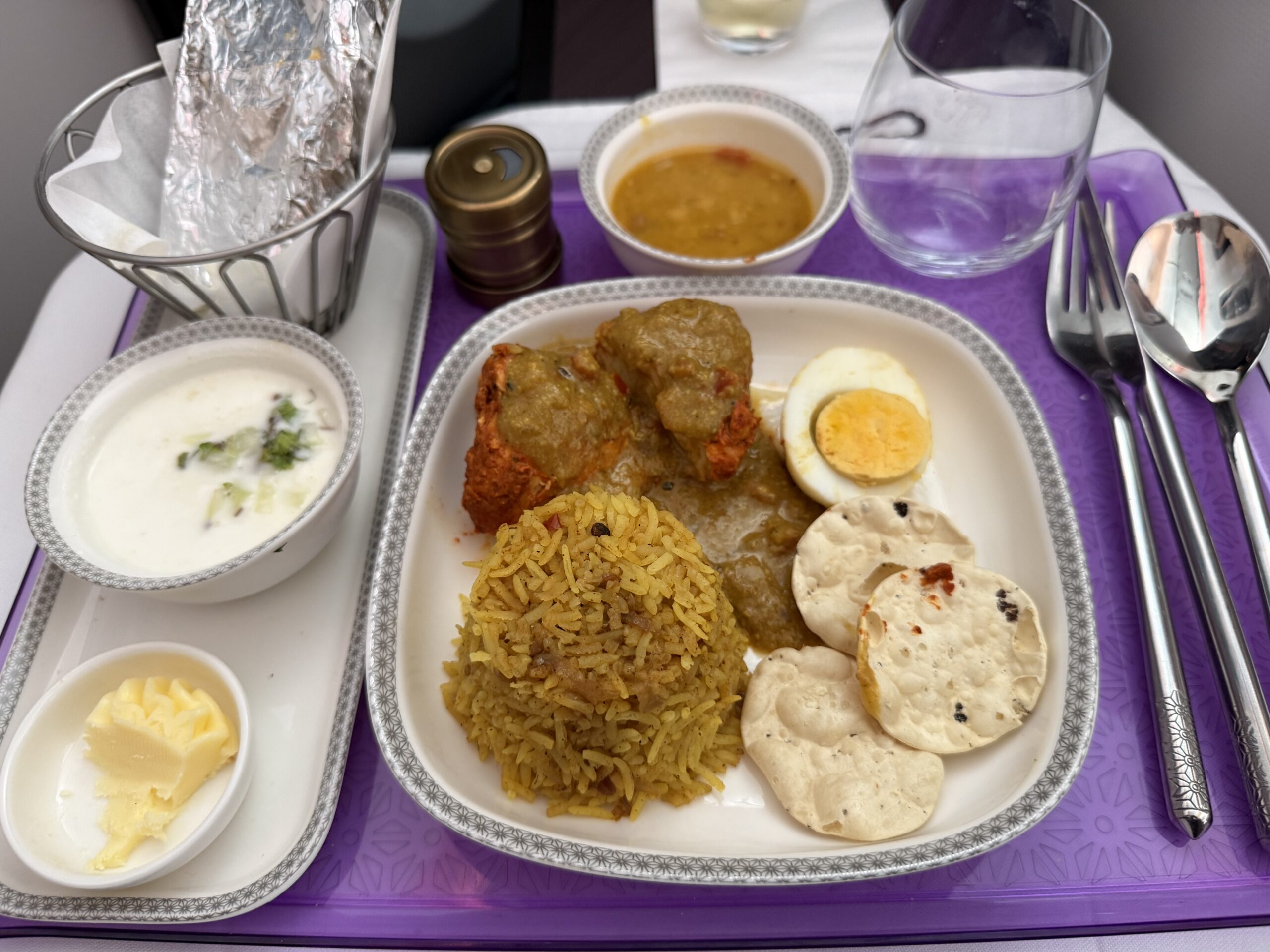 Air India 787-9 Business Class a plate of food on a tray