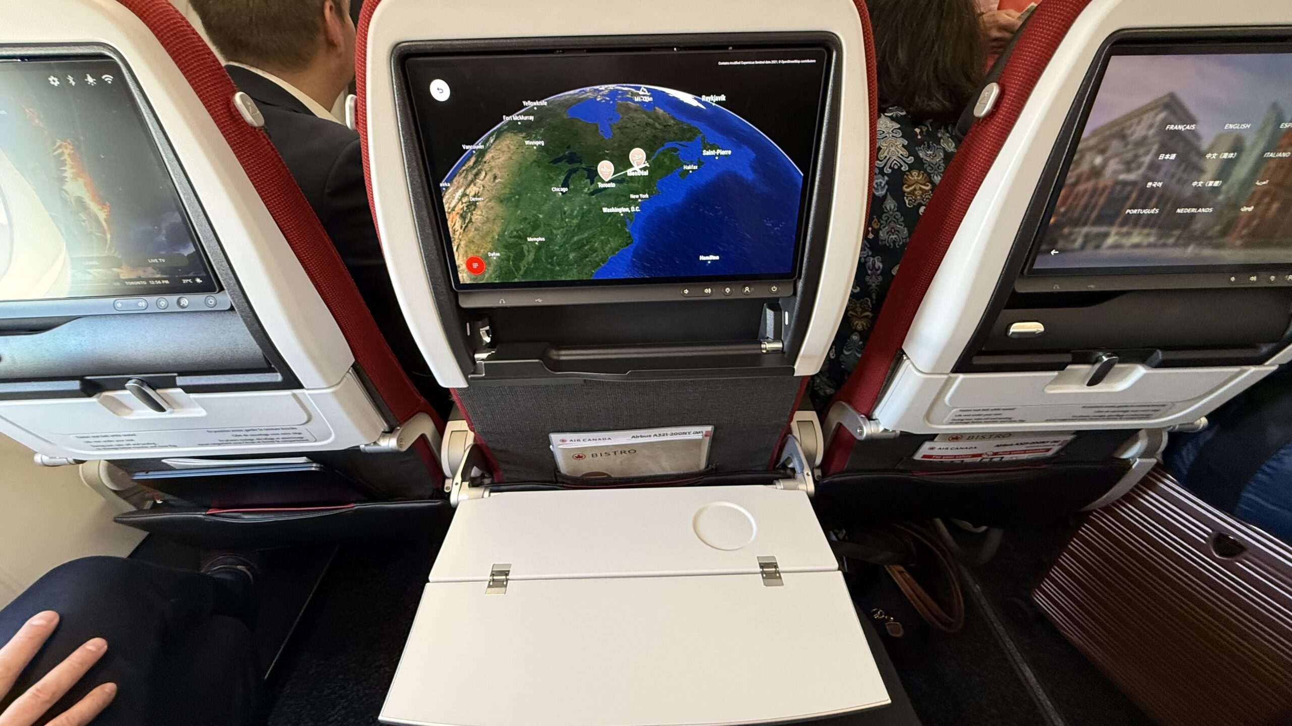 Inaugural Air Canada A321XLR a screen on a seat