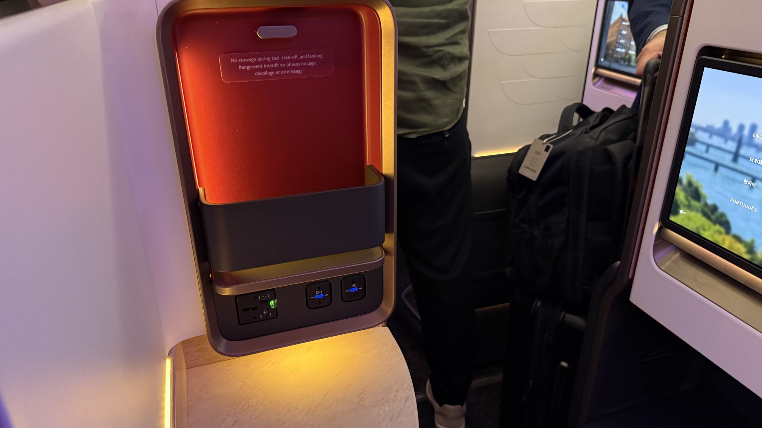 Inaugural Air Canada A321XLR a charging station on a table