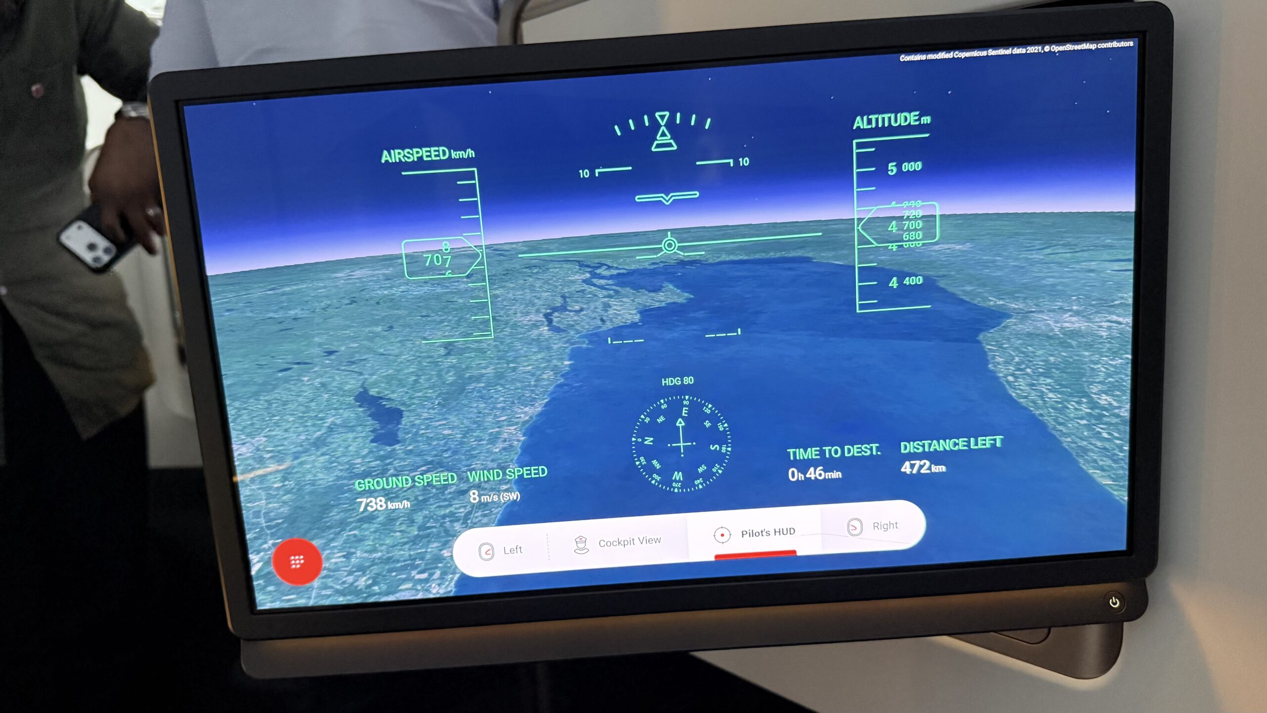 Inaugural Air Canada A321XLR a screen with a map and text