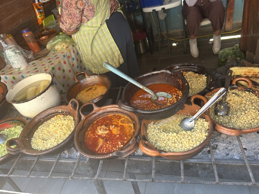 a group of bowls of food