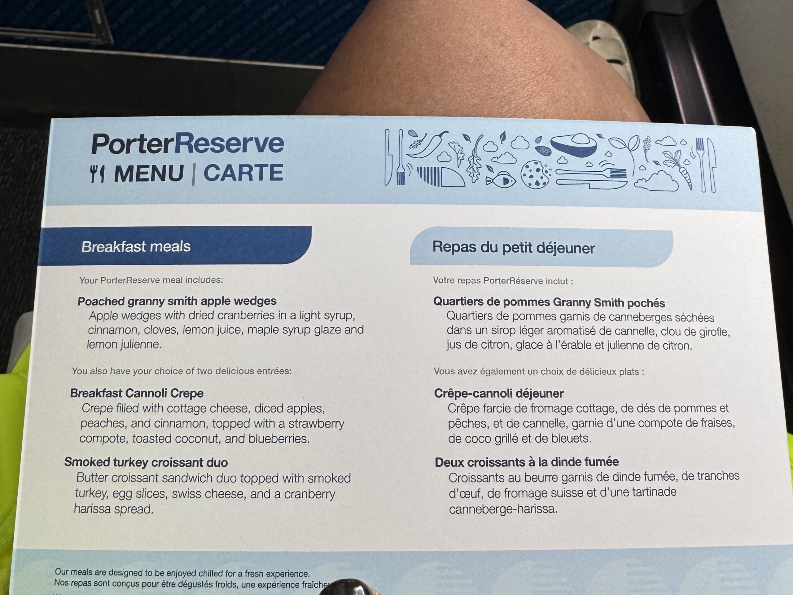 a menu on a person's leg