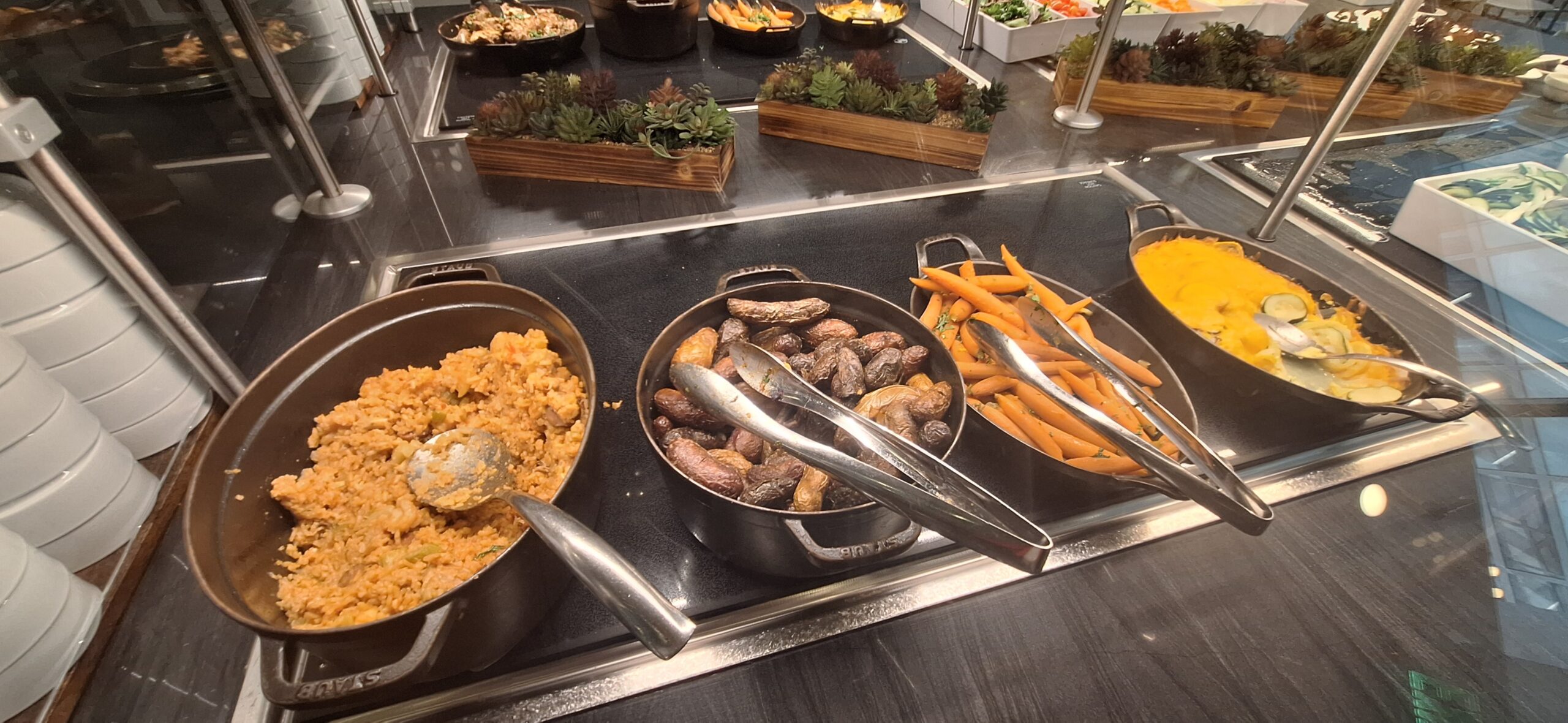 food in a buffet line