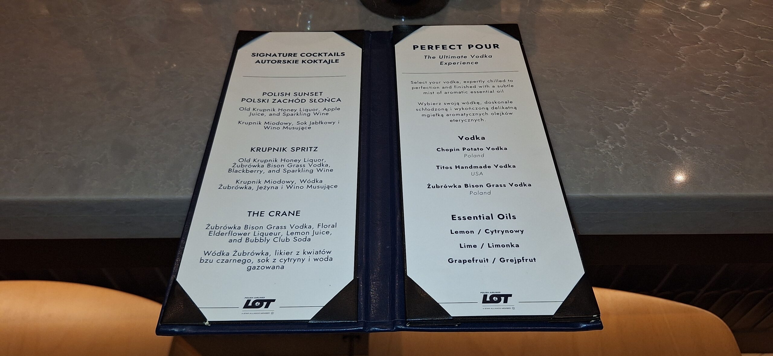 LOT Business Lounge ORD a menu on a table