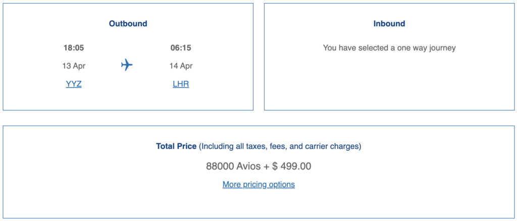 Avios redemption on British Airways