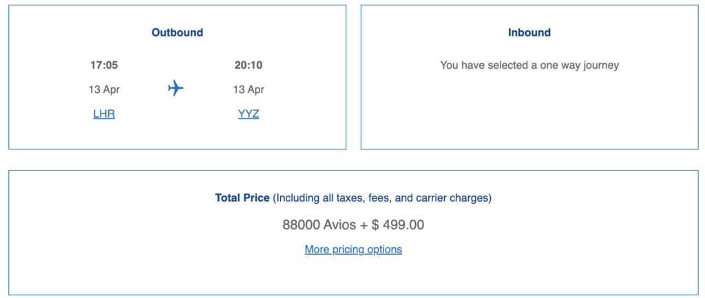 Avios redemption on British Airways