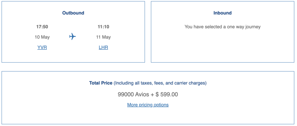 Avios redemption on British Airways