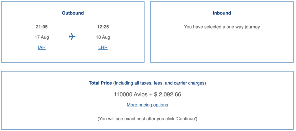 Avios redemption on British Airways