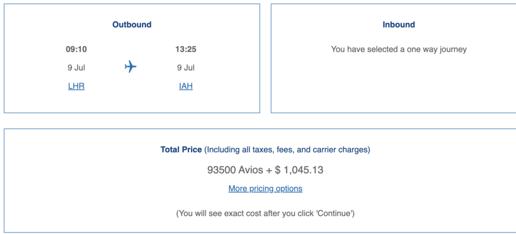 Avios redemption on British Airways