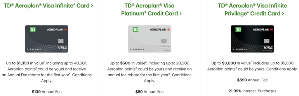 TD Aeroplan cards