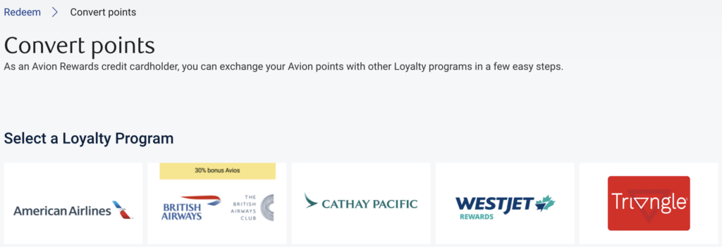 RBC Avion transfer partners