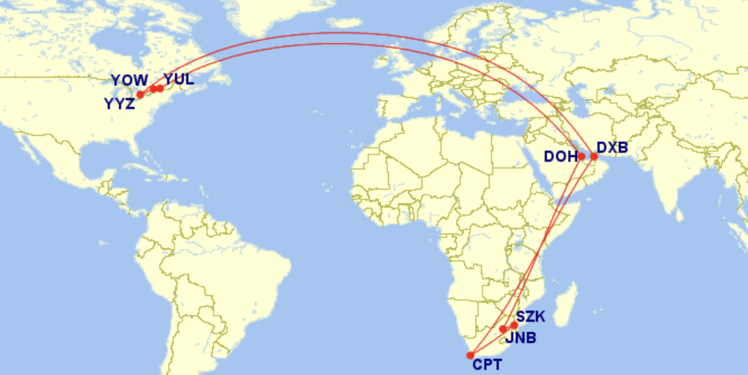 a map of the world with red lines