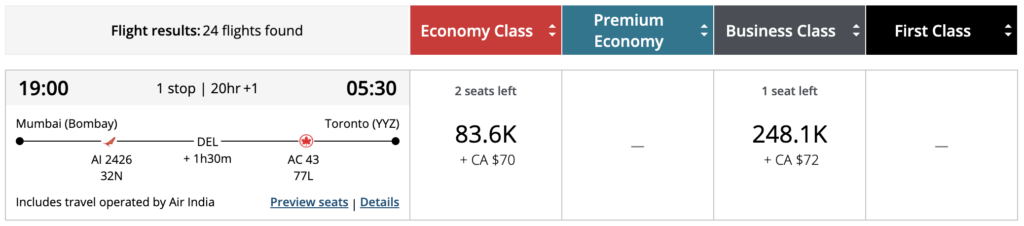 Aeroplan redemption