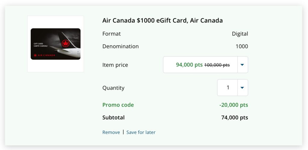 Redeem Aeroplan points gift card