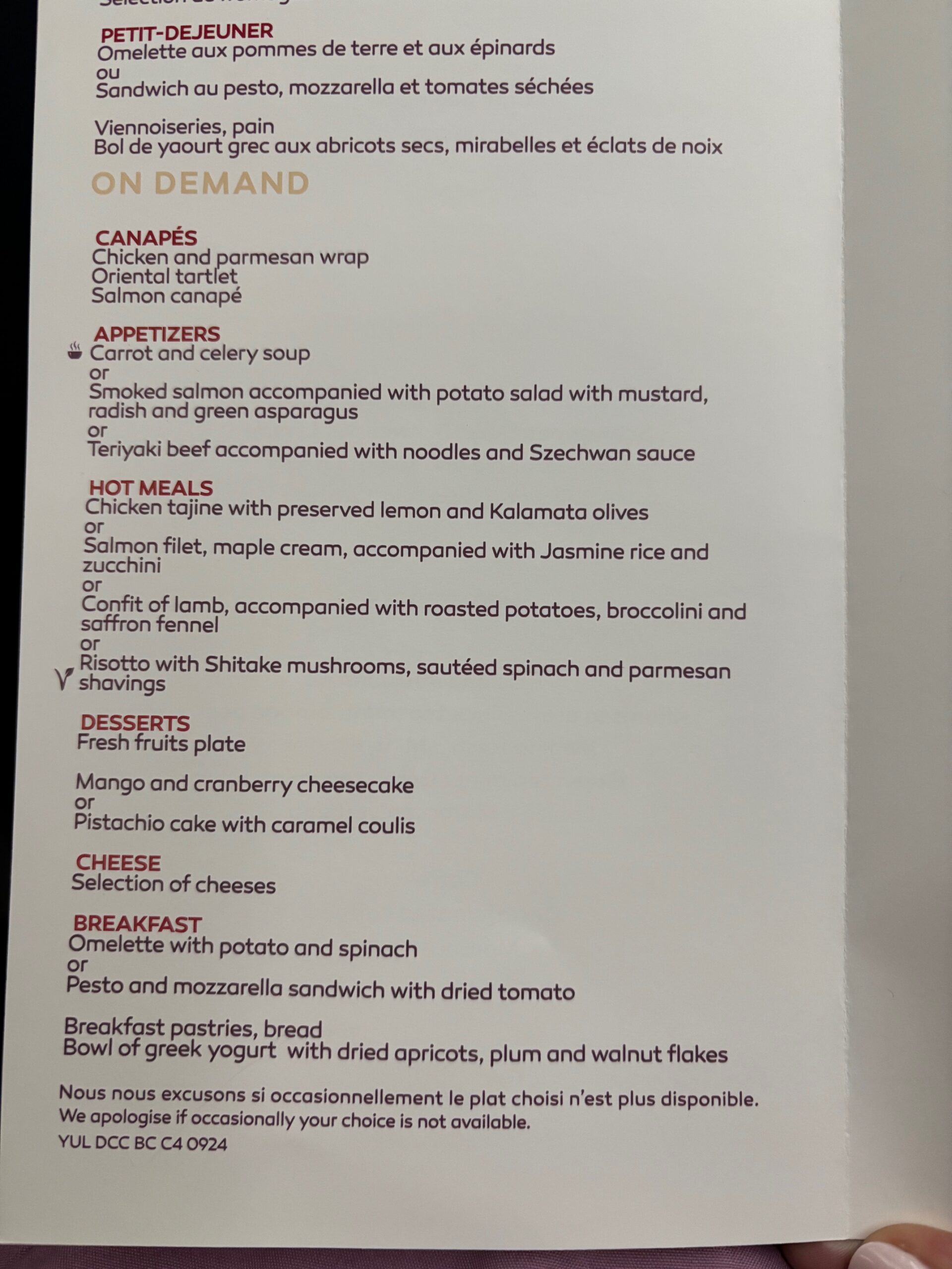 Menu options