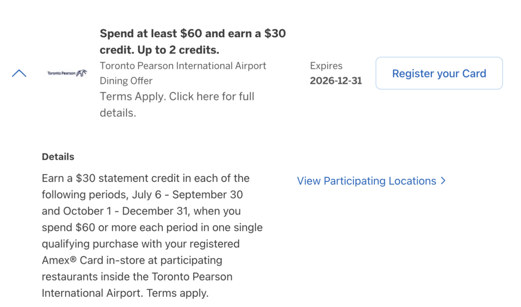 Amex Offer Toronto Pearson