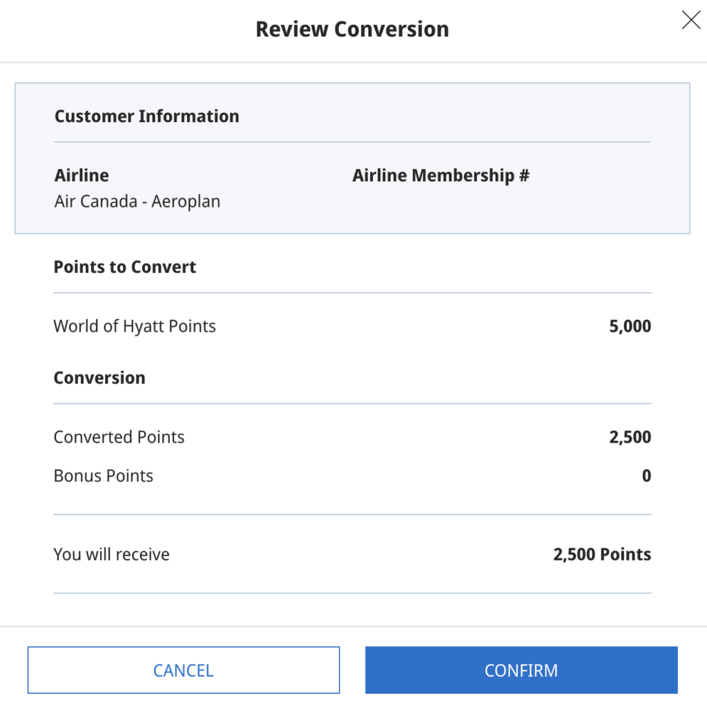 Convert Hyatt to Aeroplan