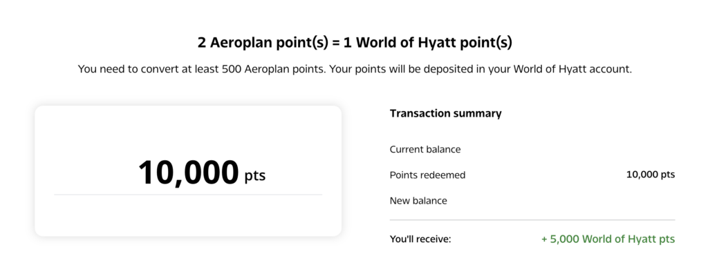 Convert Aeroplan to Hyatt