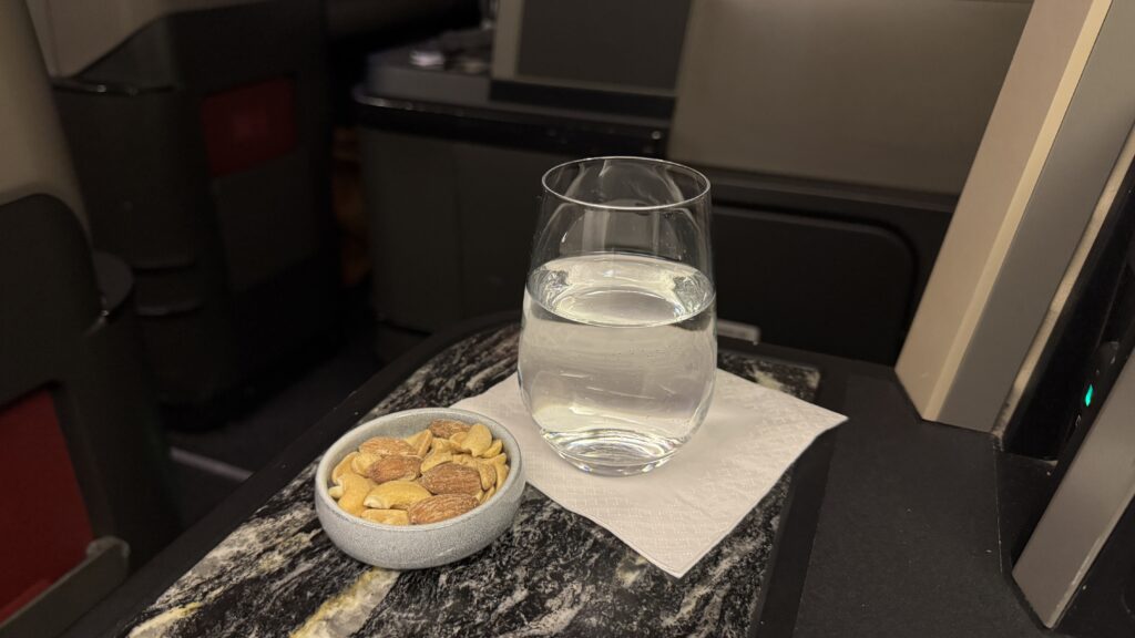 LATAM business class pre-departure beverage