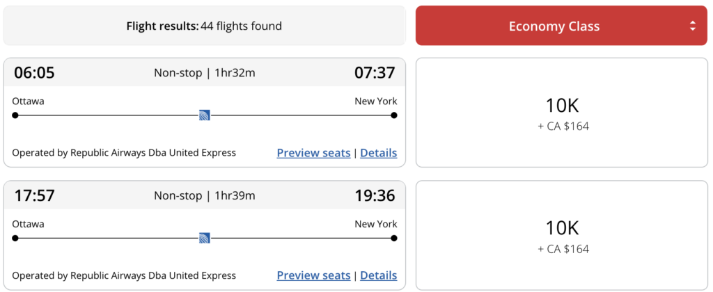 Aeroplan redemption Air Canada