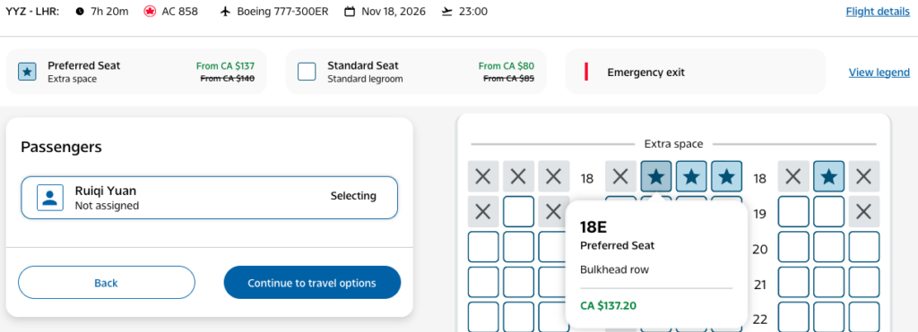 Air Canada Preferred Seat
