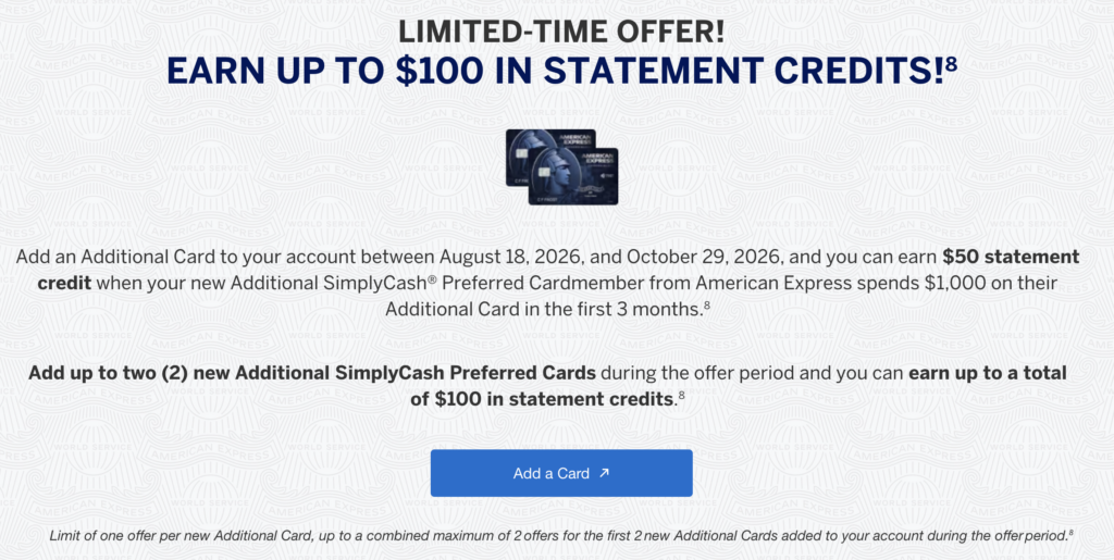 Amex supplementary card offer