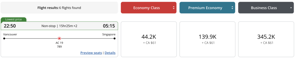 Air Canada business class