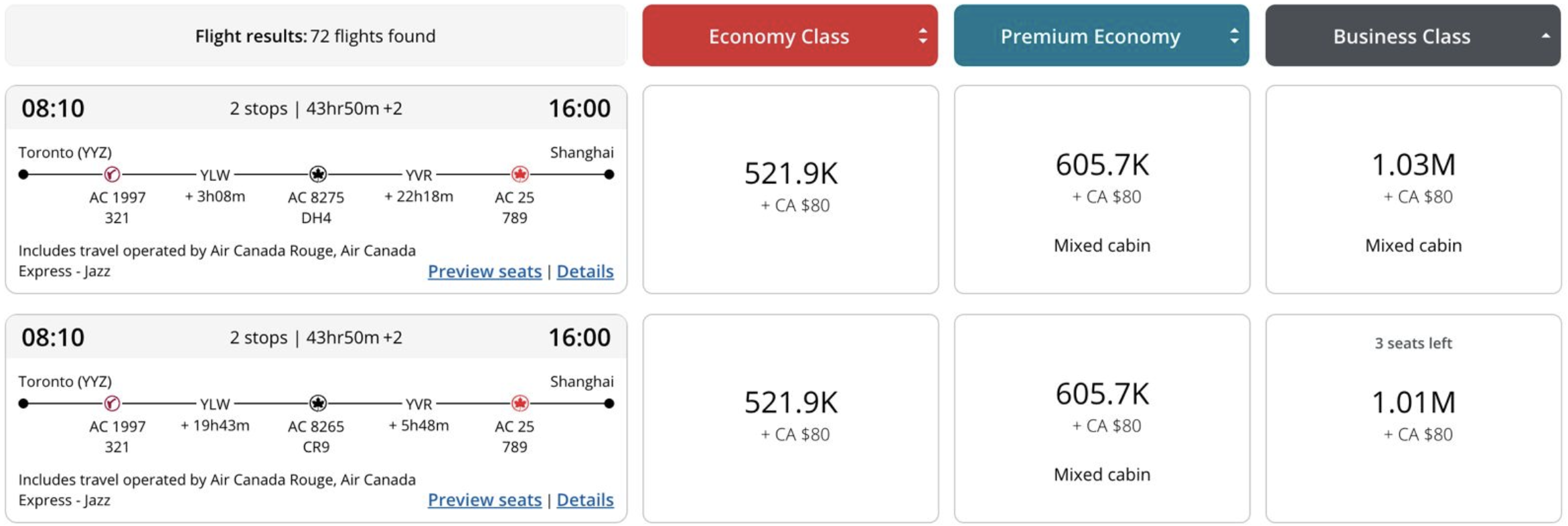 Aeroplan redemption 1 million