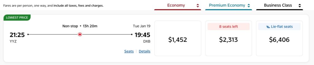 Air Canada YYZ-DXB