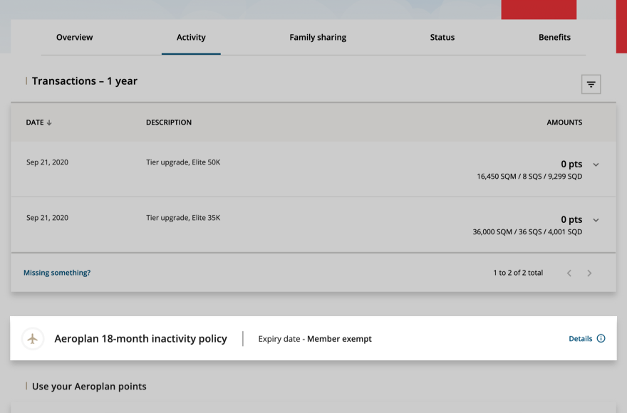 Check your Aeroplan expiry date